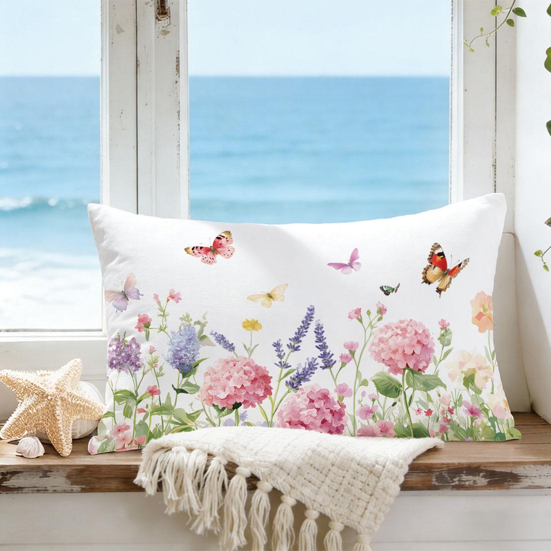 Butterfly and Floral Pattern Pillow Cover, Single-Sided Print, Rectangular Home Decor, Suitable for Living Room and Bedroom, No Insert Included