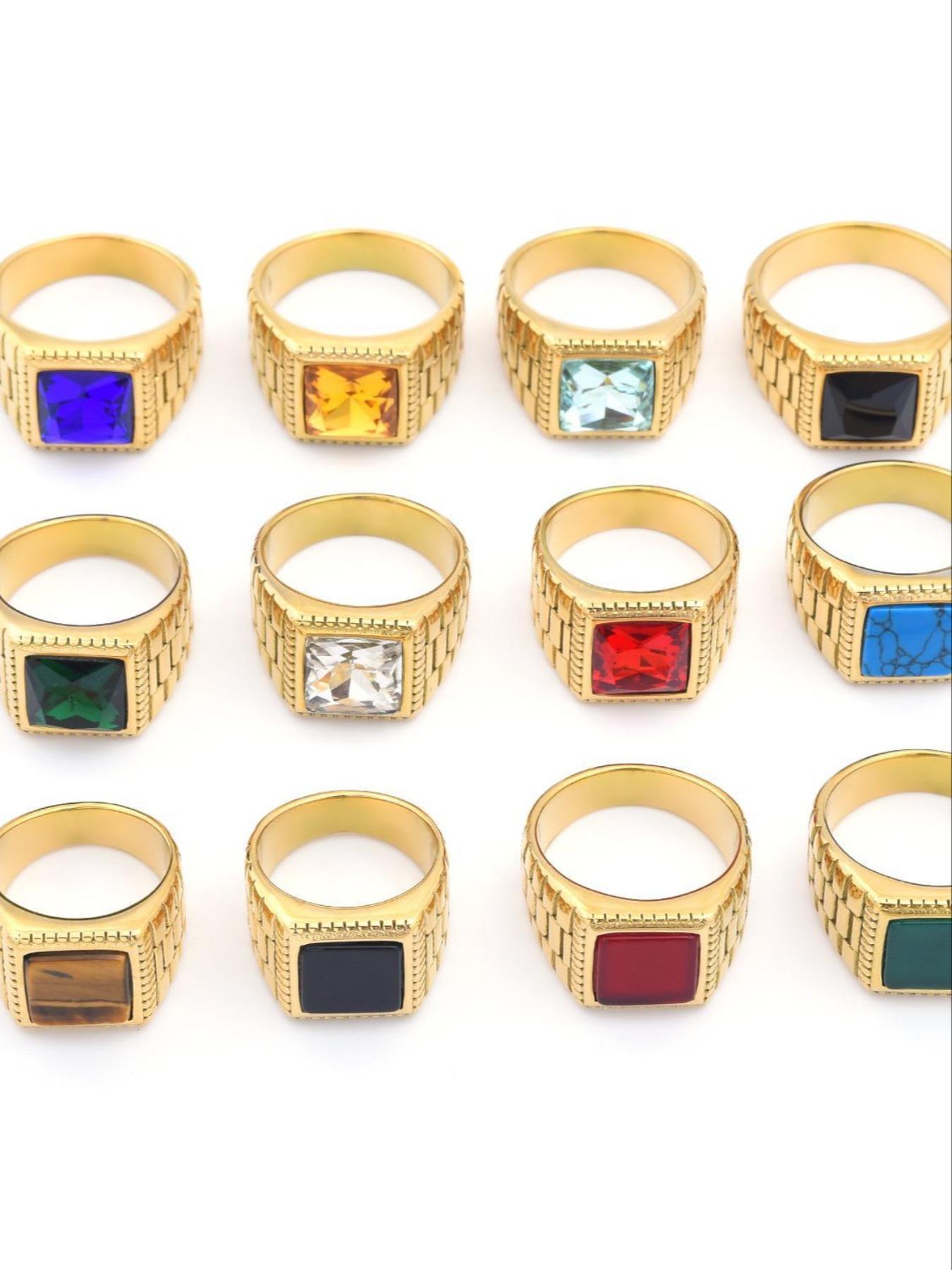 High-Quality Men's Ring, 18K Gold Plated Tarnish-Free, Square Black Gemstone Exudes Boldness