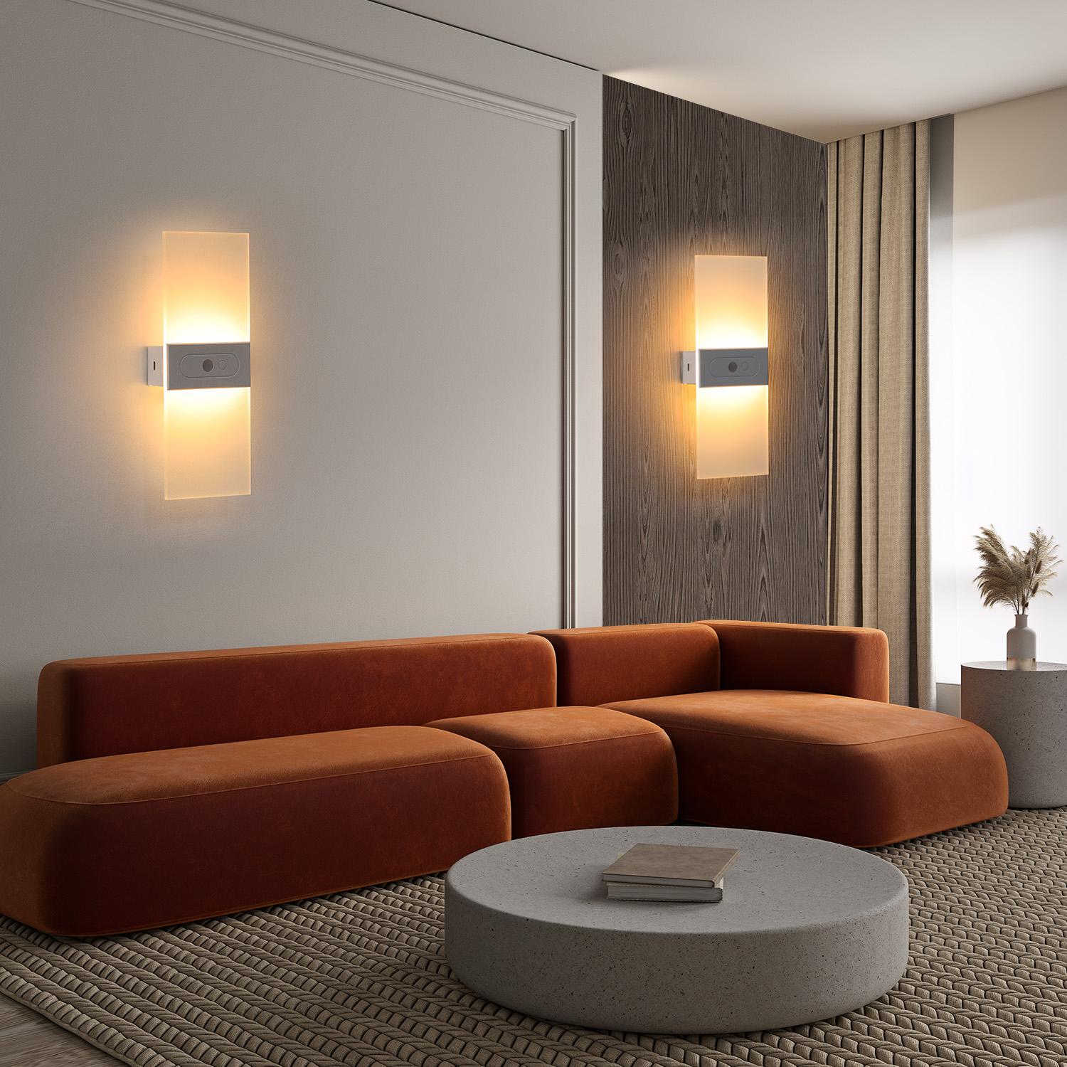 6000K Warm White Motion Sensor Wall Sconce – Battery‑Powered, USB‑Rechargeable Wireless Indoor Night Light for Hallway, Stairs & Living Room