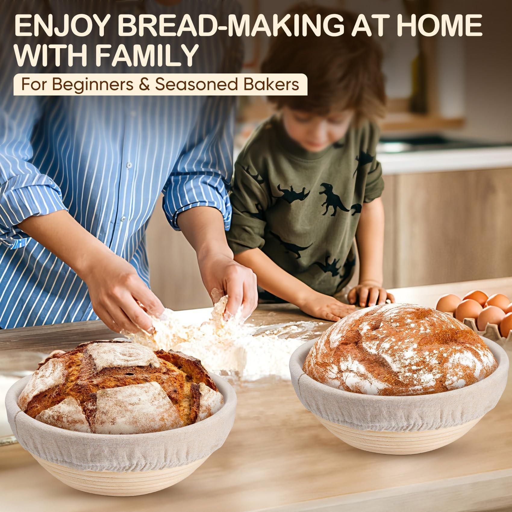 Bread Proofing Baskets Set of 2 10 inch Oval/9 inch Round Shaped Dough Proofing Bowls w/Liners Perfect for Professional & Home Sourdough Bread Baking