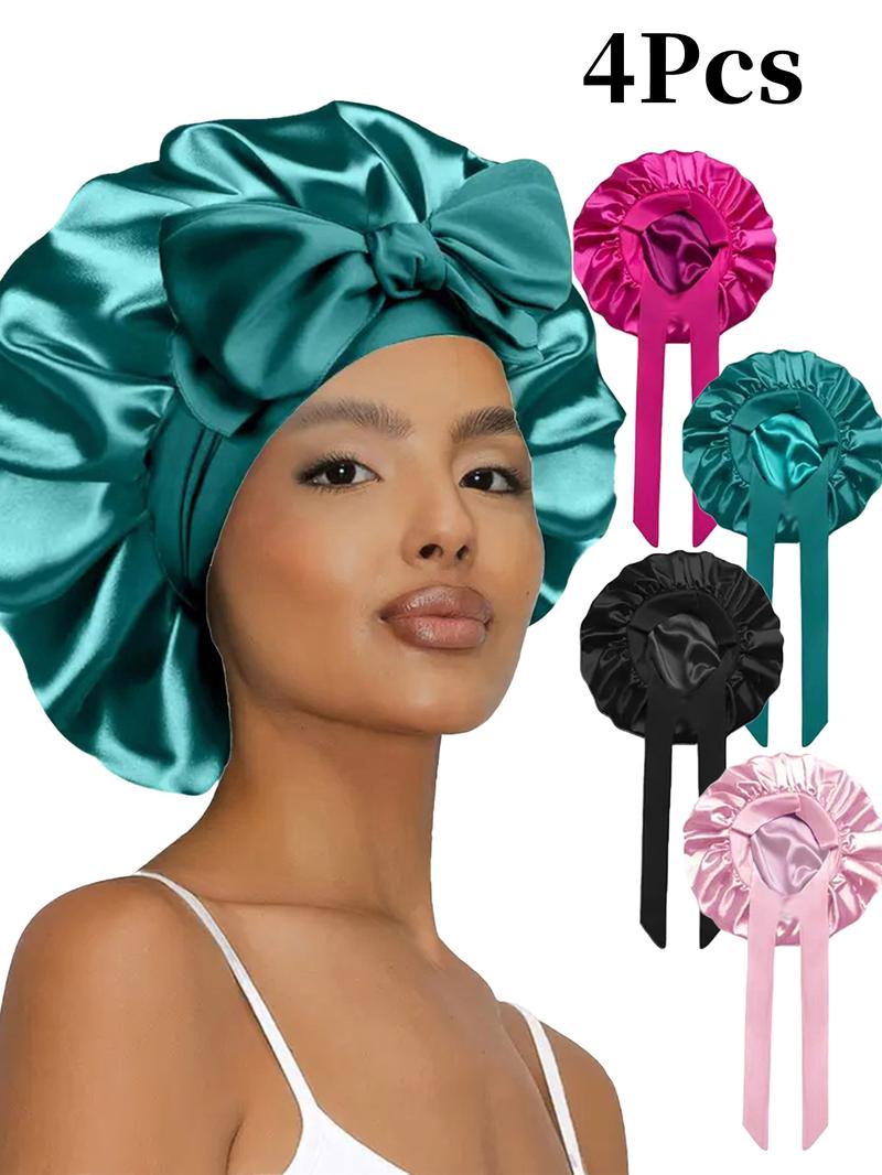 Women's Bonnet Pure Color Tie-Back Satin Hat, Casual Comfortable Daily Hair Care Cap, Sleep Cap for Everyday Use, Sleeping Bonnet