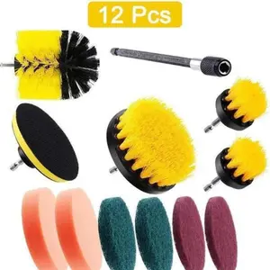 12 Pack Drill Brush Attachments Set,Scrub Pads & Sponge, Power Scrubber Brush with Extend Long Attachment All Purpose Clean for Grout, Tiles, Sinks, Car Polishing Pads