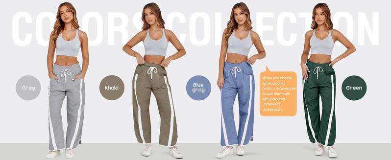 JovenPara Women's Baggy Wide Leg Pants Contrast Color High Elastic Waisted Casual Loose Fit Trousers Drawstring Workout Track Pants with Pockets
