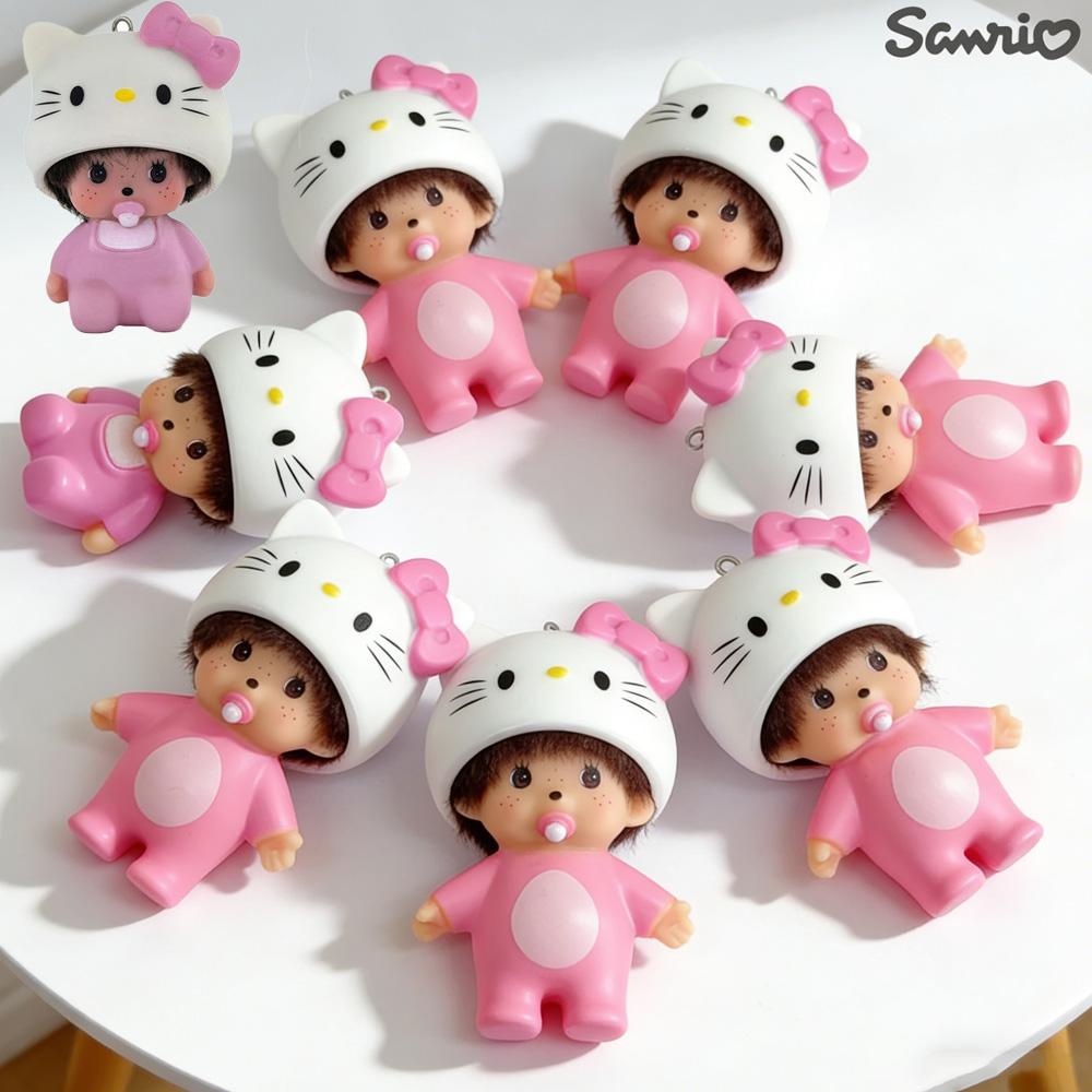 Hot-selling cute Hello Kitty and Monchhichi plush keychains, soft rubber 3D pendants, student schoolbag ornaments, car keychains, couple birthday gifts, creative cartoon merchandise, and girly accessories