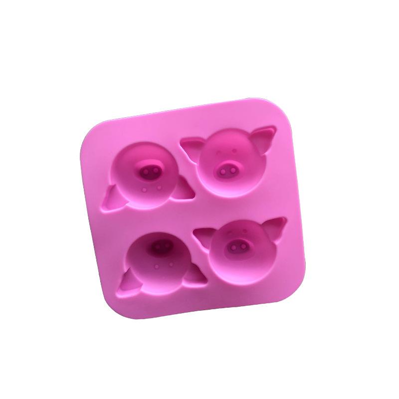 1pc for 4-Cavity Cartoon Pig Head Shape, Food-Grade Silicone Mooncake Mold, Kitchen Baking DIY Tool, Multi-Use for Handmade Soap, Non-Stick& Heat-Resistant
