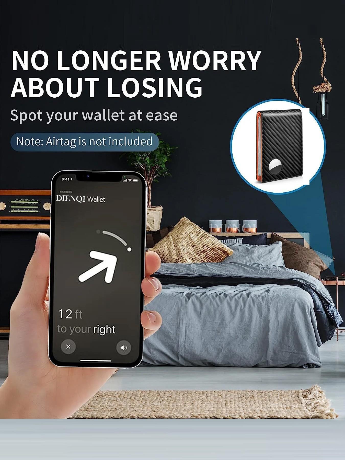 Minimalist RFID Blocking Wallet, Carbon Fiber Business Wallet, Credit Card Holder, Airtag Tracker Compatible, Daily Use Money Bag Clip