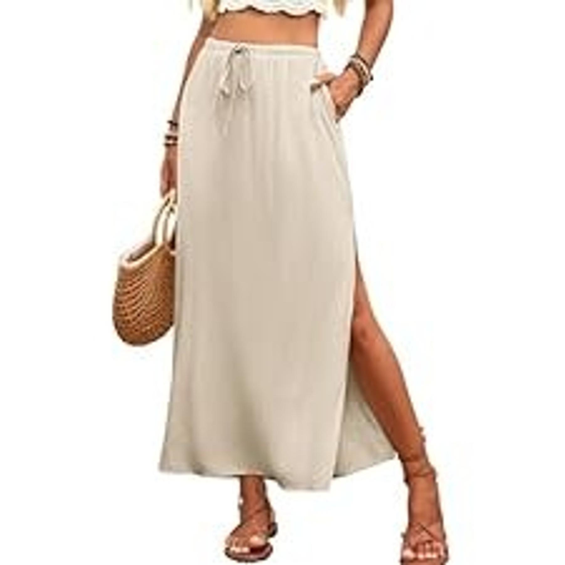 Linen Straight Maxi Skirt with Side Slit - Elastic Waist Drawstring Long Flowy Ankle-Length Skirt with Pockets(Gift) Linen Straight Maxi Skirt with Side Slit - Elastic Waist Drawstring Long Flowy Ankle-Length Skirt with Pockets(Gift)