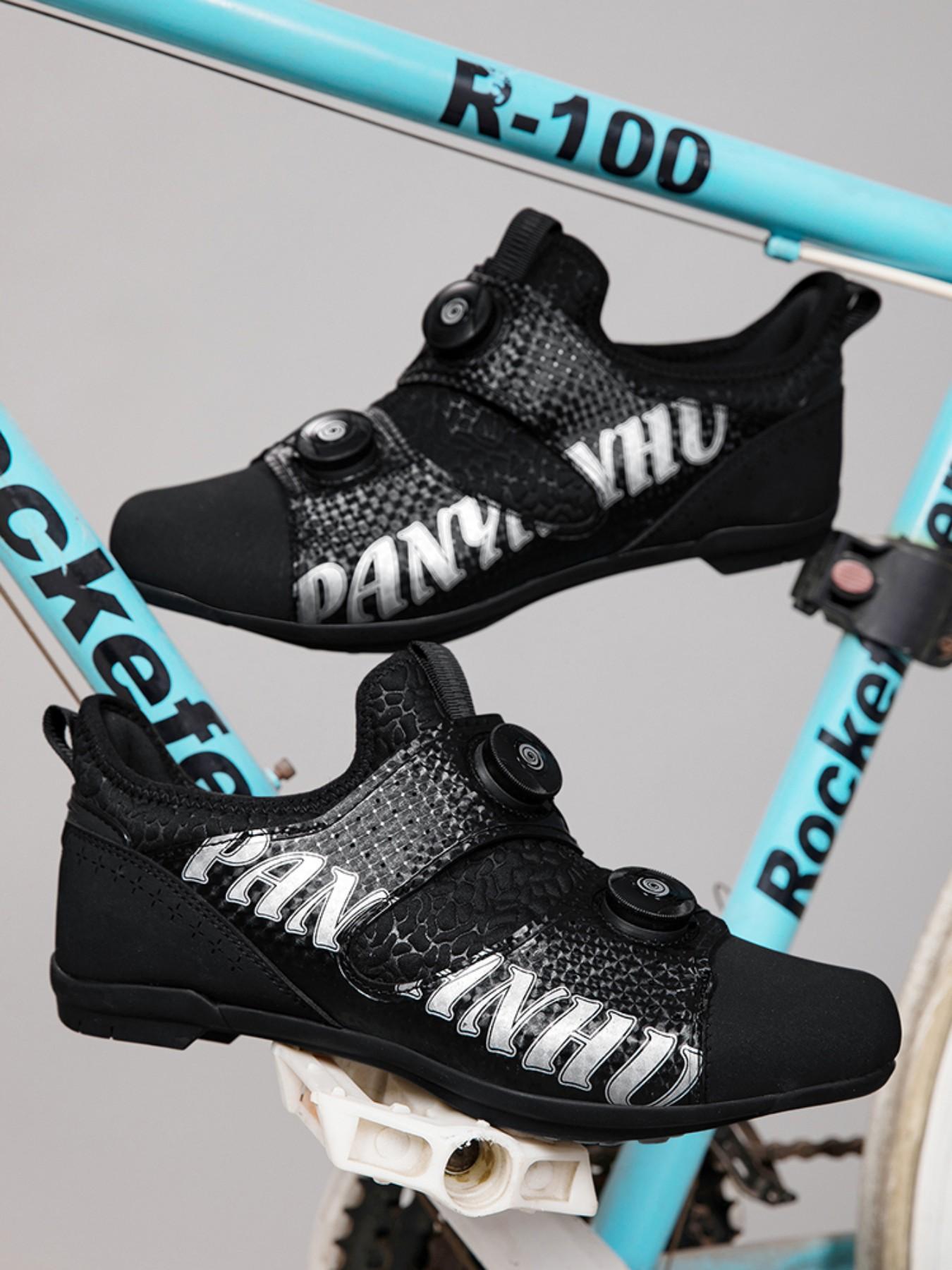 Unisex Cycling Shoes, Indoor Road Bike Shoes, Sporty PU Leather, Wide Fit, Colorblock Design, All Seasons, Professional Style