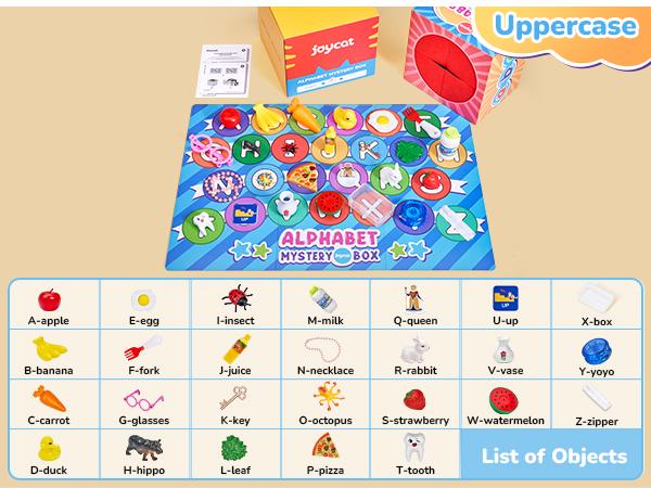 JoyCat Alphabet or Themed Mystery Box Toy, Letters Sorting Matching Game Activities, Montessori Sorting Toys with Sensory Play Box, Preschool Learning