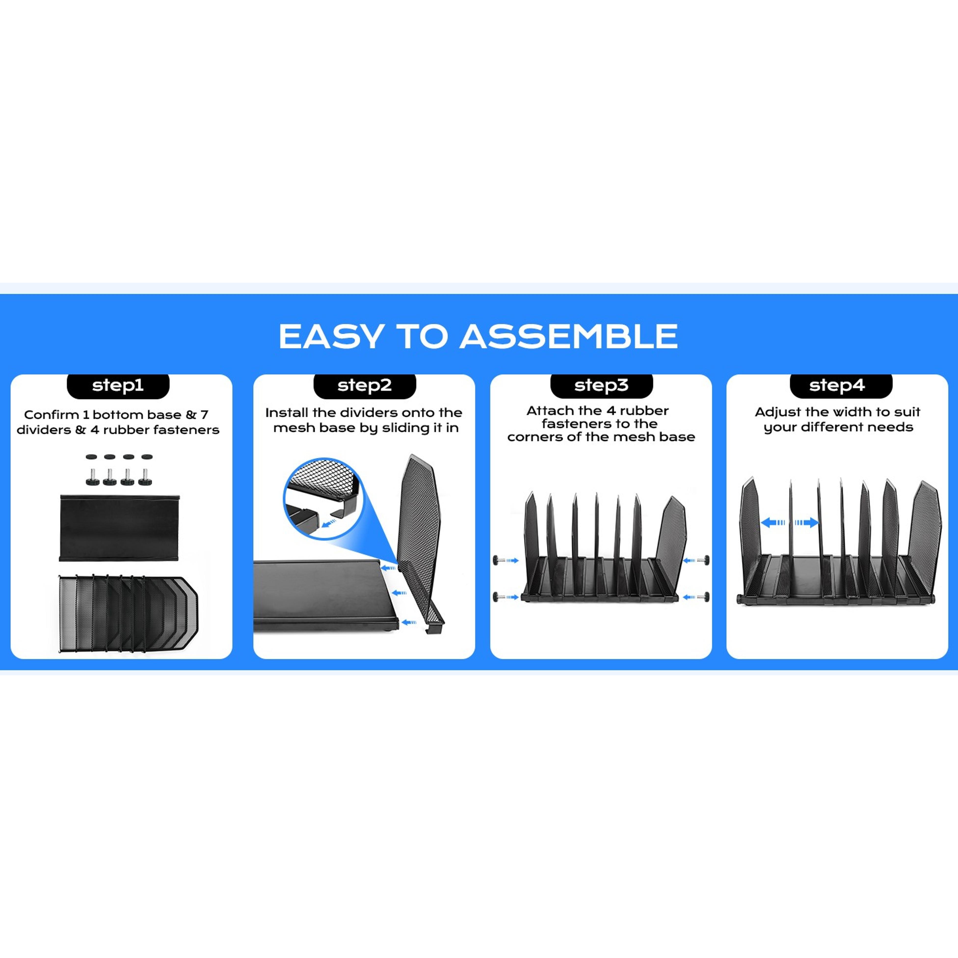 Adjustable File Organizer for Desk, 6 Sections Vertical File Folder Holders Desktop Binder Organizer, Mesh Desk Organizer File Sorter for Home Office ClassroomGift