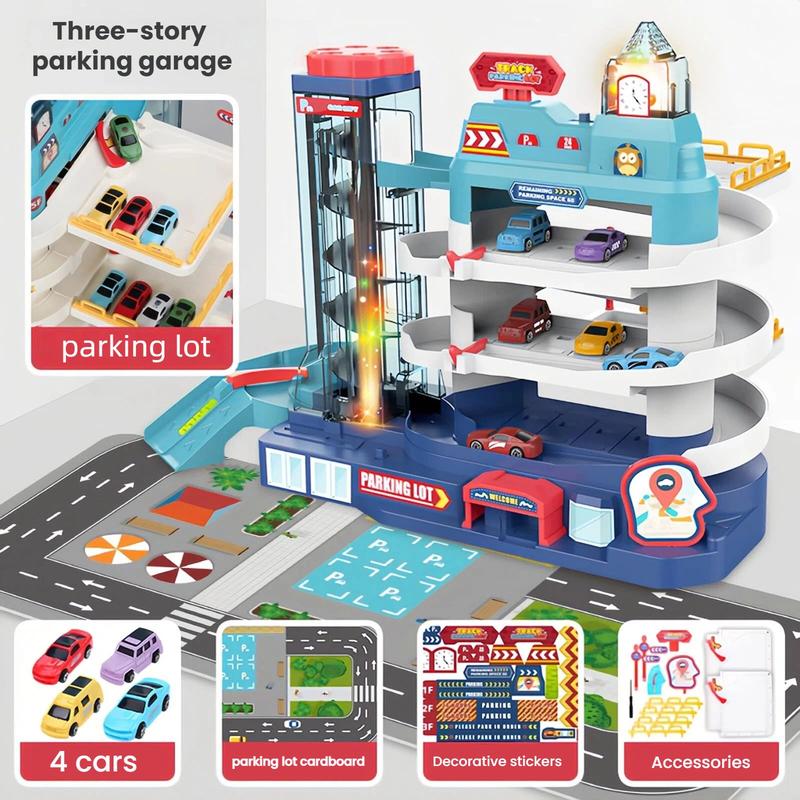 City Parking Lot-Parking Garage Toy Playset,Race Car Ramp Track Toys Sets Garage Playset with 4 Little Alloy Racer Cars Adventure Track,3Parking Levels Christmas Birthdays Gifts for Age 3 4 5 6 7 Boys Girls hot wheels garage toy pista de carros para niños