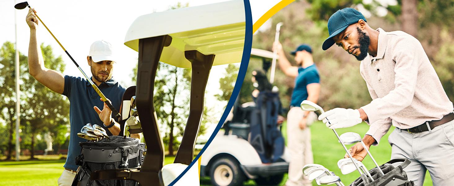 UNIHIMAL 14-Way Golf Stand Bag, Full Length Premium PU Leather Golf Bag with Plush Top, Magnetic Pocket, Dual Strap and Rain Cover for Men