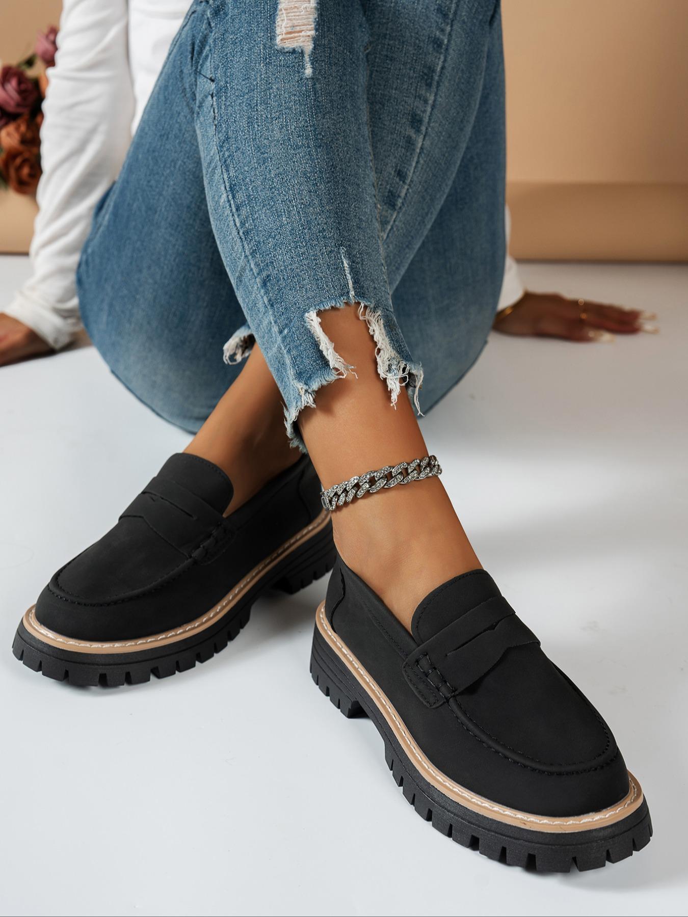 Thick Sole Loafers, Suede Material Upper, Classic Design with Height Boosting Effect, Perfect for Casual & Daily Wear, PU Leather Loafers