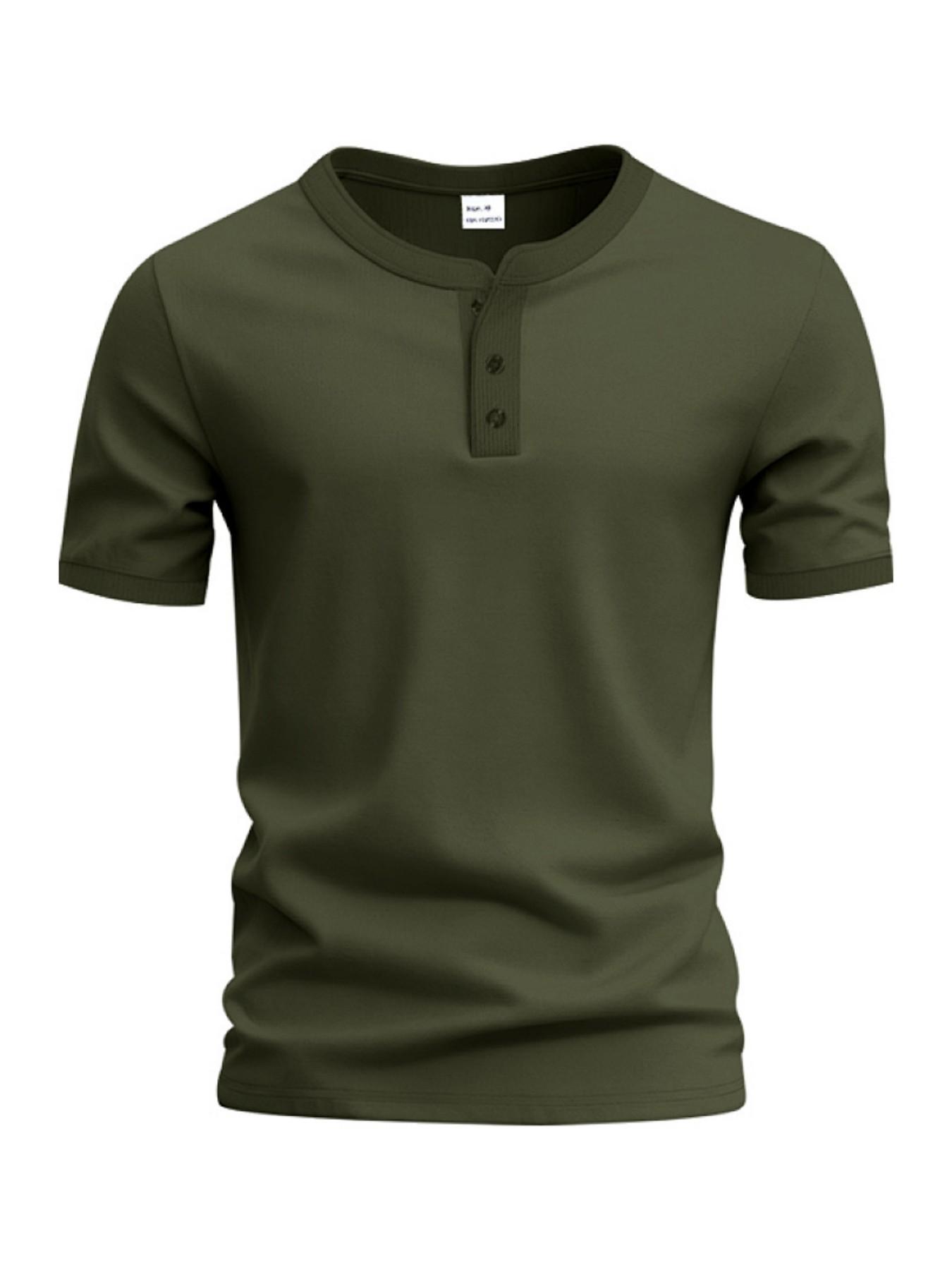 Men's Vintage Summer Loose-Fit Short Sleeve T-Shirt, Henry Collar Plain Color Quick-Dry Breathable, Casual Fashion for Men