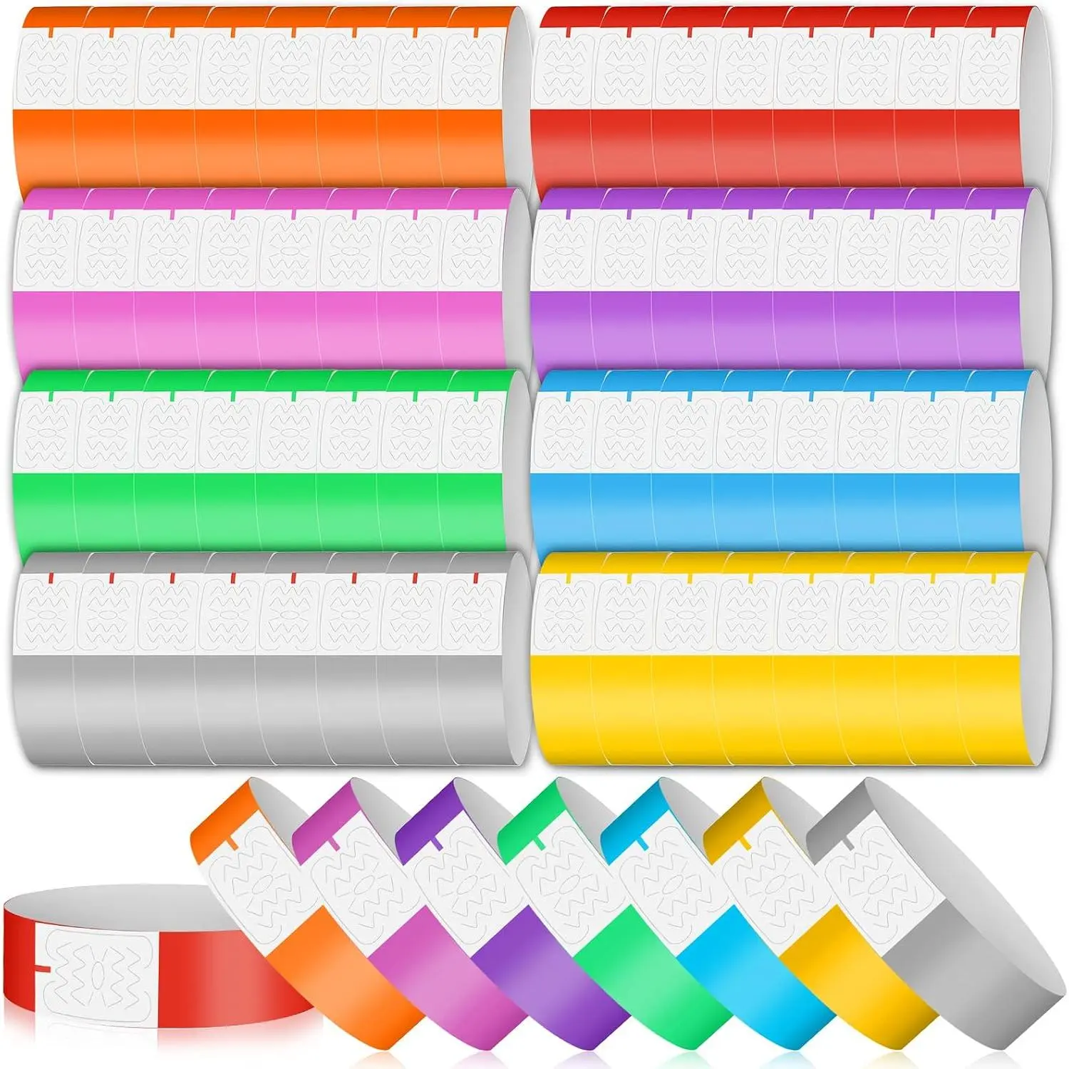 800 count Paper Wristbands for Events Party, 8 Colored Hand Wrist Bands  Neon Adhesive Arm Bands for Concert DIY Custom Bracelet (Red, , Yellow, Orange, , Green, Blue, )
