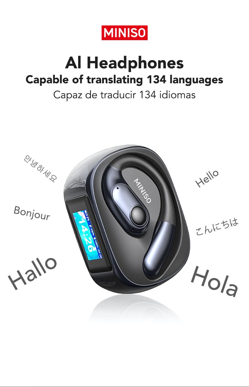 MINISO MS193 AI Headphones OWS Wireless Bluetooth 6.0 Earphones,134 Languages Translation,LCD Display Screen Charging Case,ENC Earbuds Smart Headsets   Chargeable Audio Black