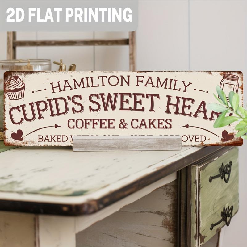 1PC 2D Flat Style, Vintage Country Style Cupid Sweetheart Coffee Cake Iron Wall Decoration - 10.7cm * 40.64cm Iron Cupid, Heart and Wedding Decoration, Suitable for Farmhouse Kitchen, Wedding, Anniversary - Romantic Cake Coffee Theme Decoration, Design