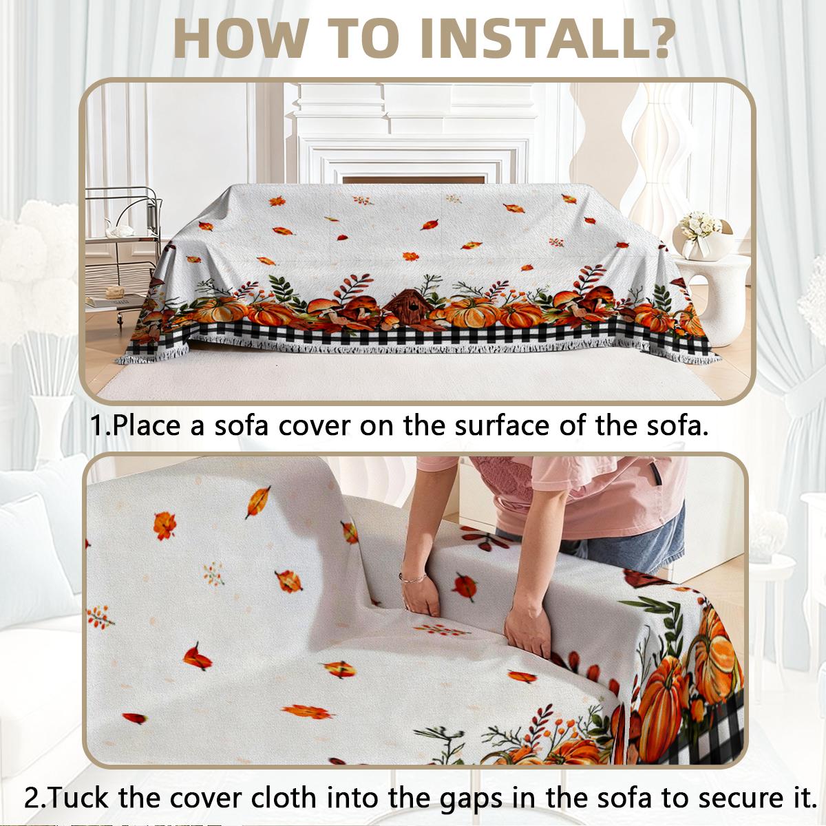 Autumn pumpkin leaf sofa cover machine washable sofa towel suitable for decorating sofas in bedrooms and living rooms throughout the year