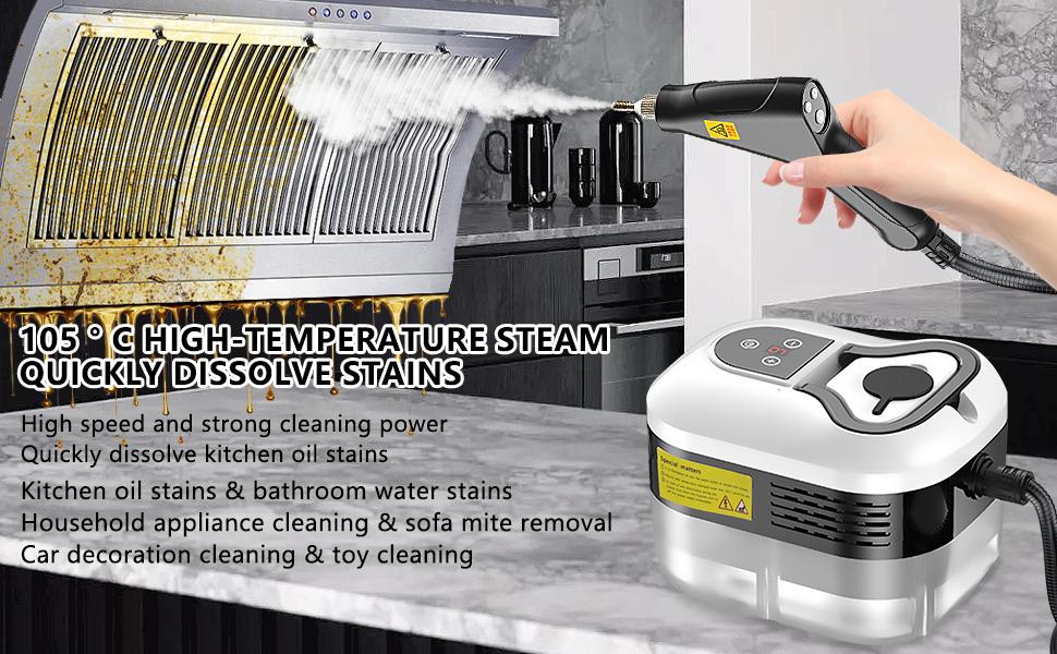 2500W Portable Steam Cleaner, suitable for both home and car use. Suitable for cleaning in kitchens, bathrooms, floors, and car interiors. Multiple steam modes, 15-second quick heating, capable of achieving a 250-foot depth of cleaning
