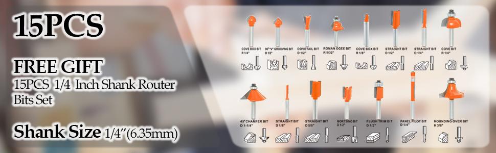 THINKWORK Compact Router 6.5-Amp 1.25 HP with 15 Router Bits Set for Woodworking, Heavy Duty Portable Tool for DIY & Home Projects