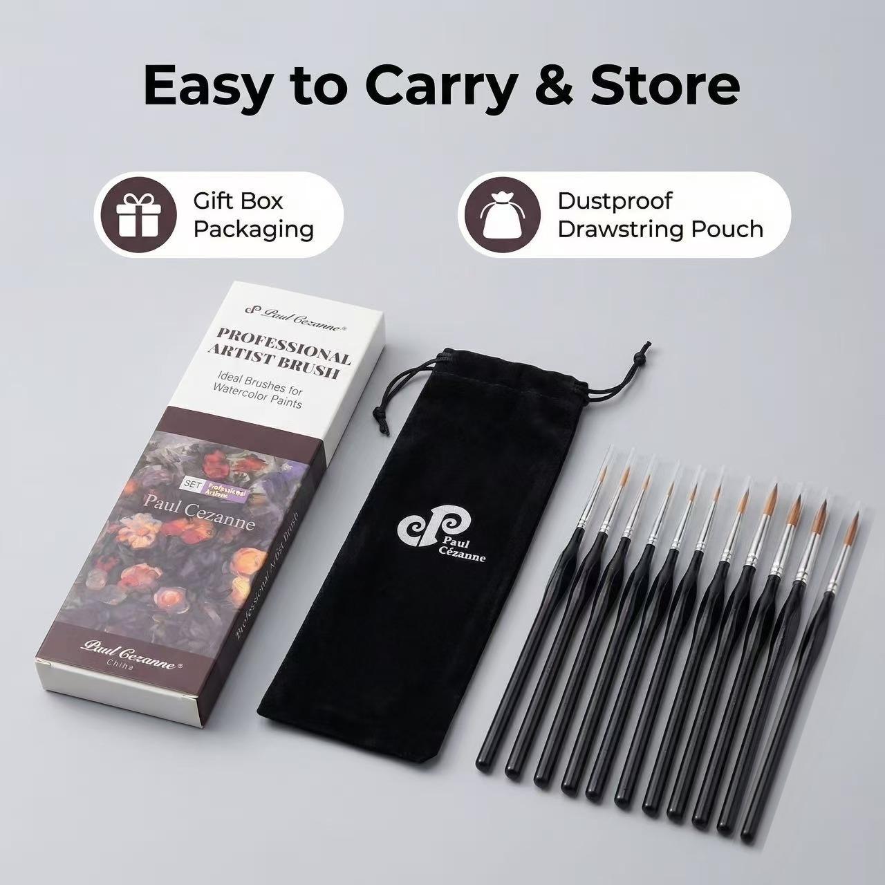 11-Piece Drawing Brush Set with Dustproof Bag Gift Box, Various Tip Sizes for Fine Lines, Triangle Handle Design, Ideal for Artists