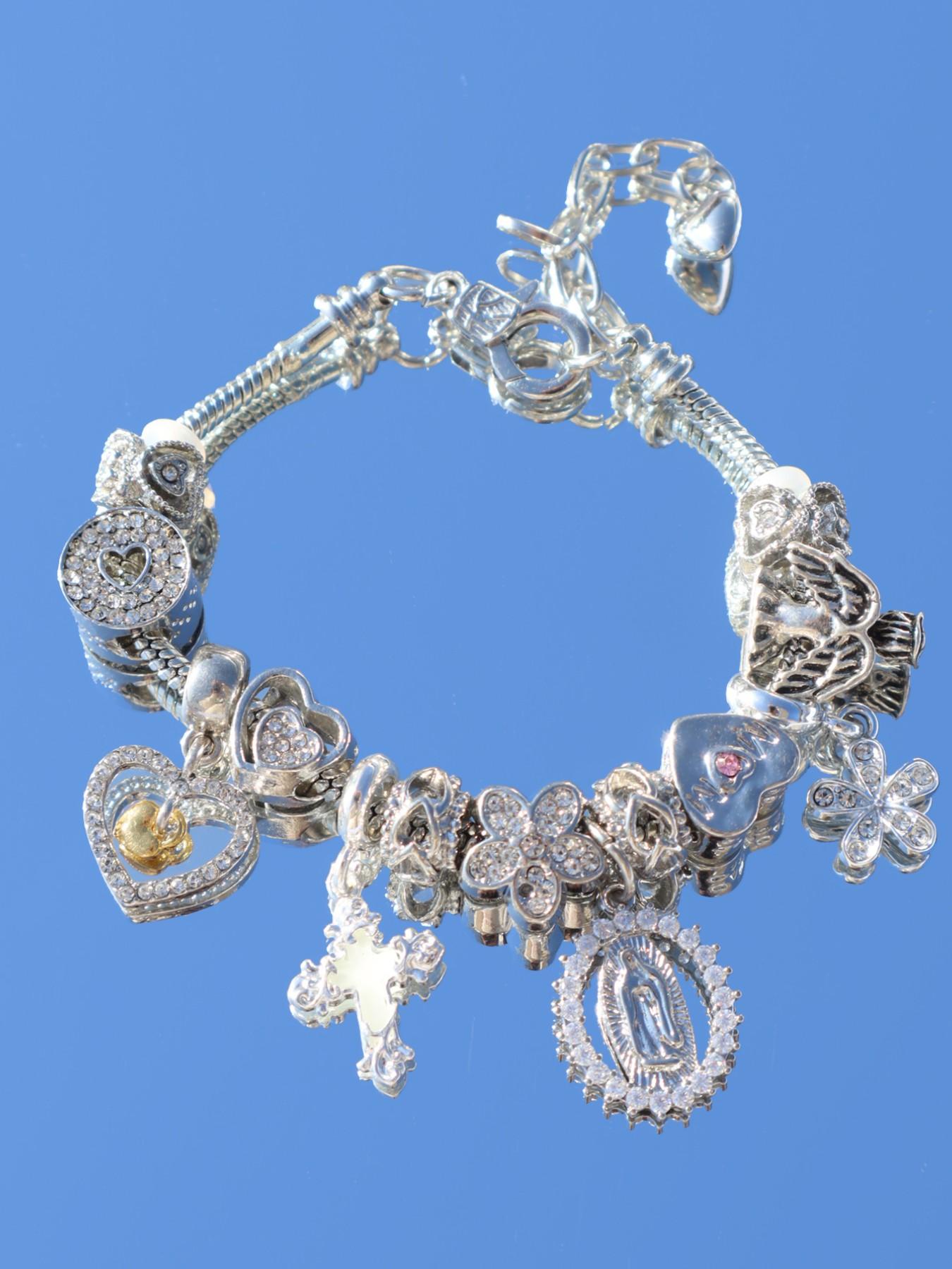 Heart Cherry Blossom Charm Bracelet, Fashion Bracelet, Glow-In-The-Dark Cross Bracelet, Mom Angel Cross Bracelet