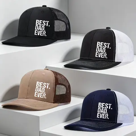 4pcs/1pc Father's Day Gift Unisex Baseball Cap BEST DAD EVER Letter Printing Hat Mesh Hats for Mens Women Richardson Slightly Curved Brim Baseball Cap Adjustable Trucker Hats Dad Hats Outdoor Mesh Breathable Sun Hat Christmas Gift