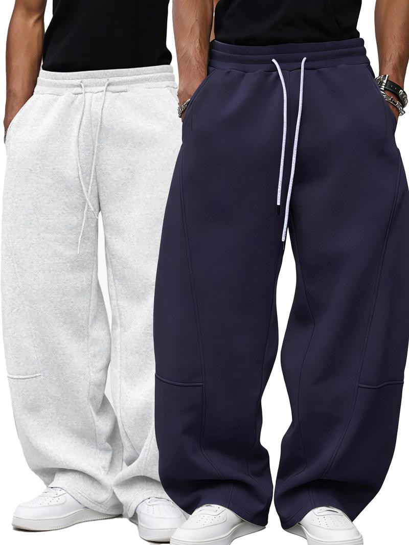 Men's Loose Fit Sport Pants, Baggy Jogging Pants, Casual Drawstring Waist Wide Leg Joggers with Pockets, Fall & Winter Fashion, 2 Piece Set