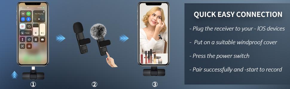 2026 2pcs Lavalier Wireless Microphone for iPhone iPad, Professional Wireless Microphone for Video Recording, Game Live Streaming, Interviews, Vlog