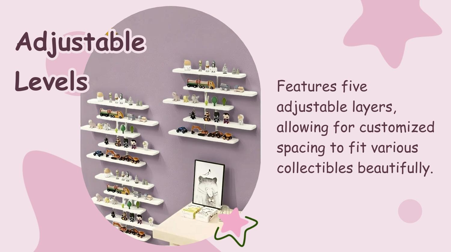 Adjustable Wall-Mounted Display Shelf, Wall Shelf Unit, 5 Layers Storage Rack for Action Figures, Mini Blocks, Collectibles, Modern Home Decor Organizer