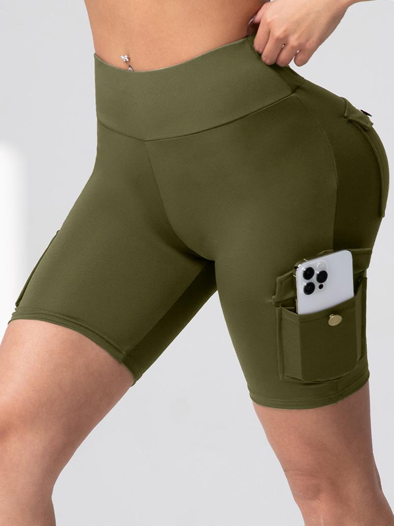 Women's Solid Color Pocket Design Skinny Shorts, Casual Comfy Breathable Shorts for Daily Wear, Ladies Bottoms for Summer