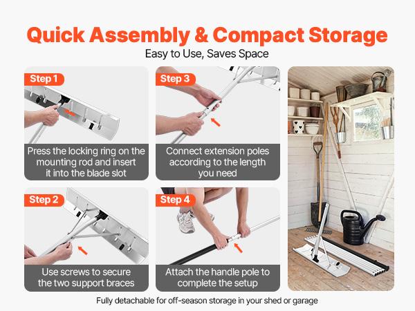 VEVOR Snow Roof Rake, 26 in Aluminum Blade, 7.5-20 ft Adjustable Roof Snow Scraper with Wheels, Anti-Slip Handle Snows Removal Tool, Lightweight House Rooftop Rake for Leaves Debris Removal