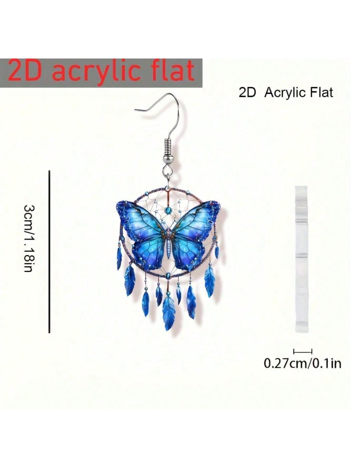a pair of Bohemian style blue butterfly dream catcher earrings - acrylic double-sided printing, lightweight and suitable for casual dressing/parties, perfect gift for lovers, exquisite party butterfly pattern accessories, Mother's Day gift