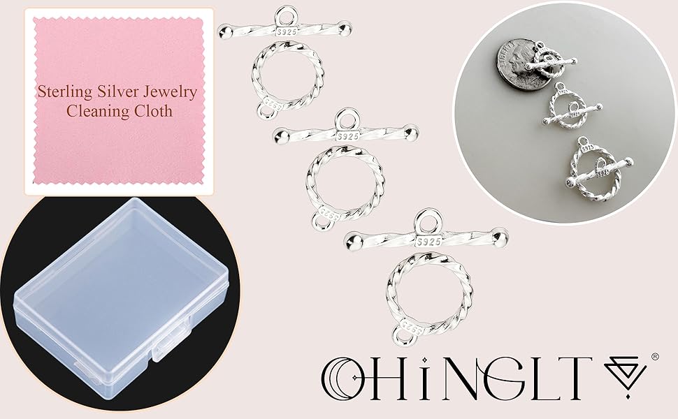 OHINGLT Jewelry Manufacturing OT Bracelet Buckle, 925 sterling silver necklace texture ring toggle buckle T-shaped rod and circular buckle