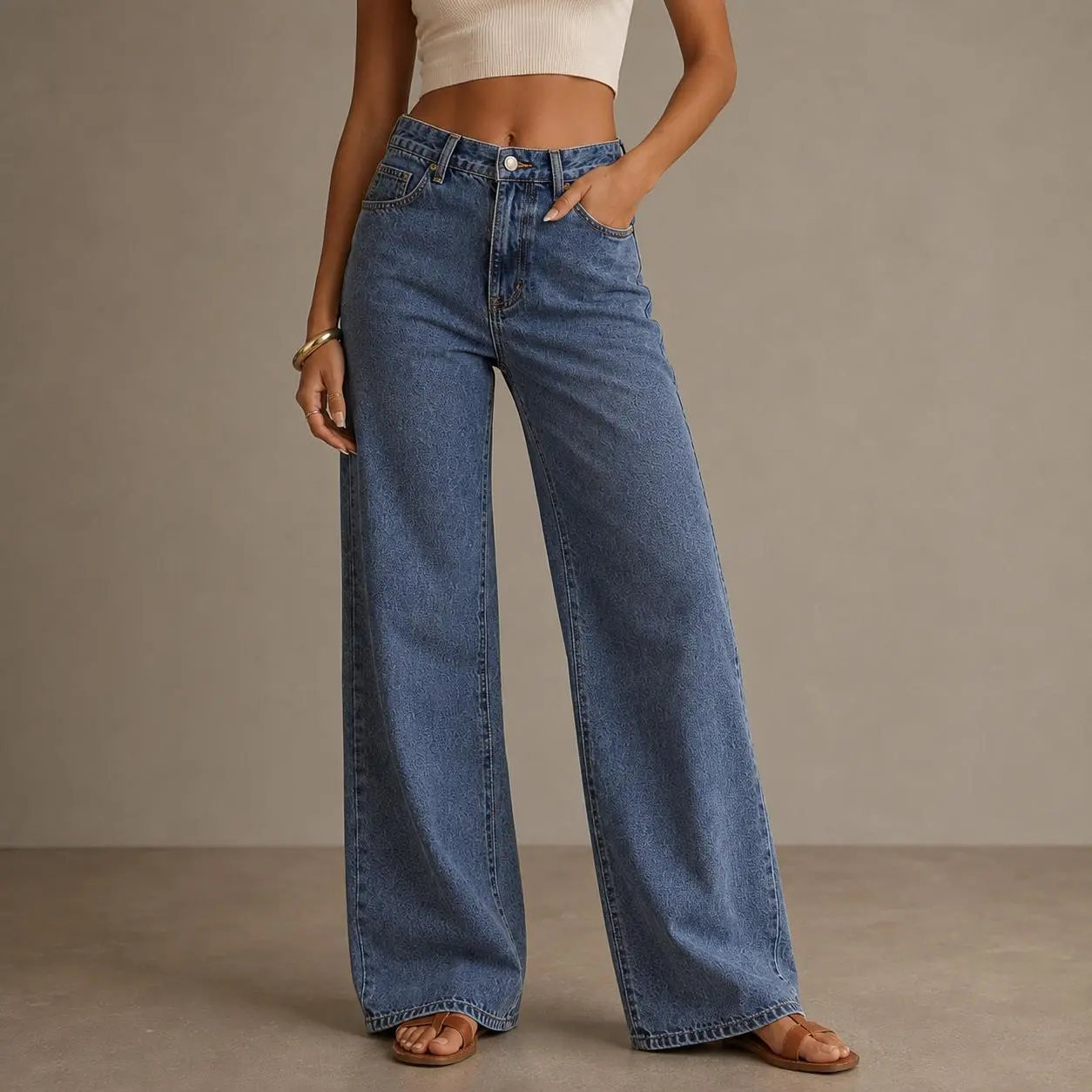 Women’s Mid Rise Wide Leg Jeans Medium Blue Wash Baggy Denim Pants Relaxed Straight Leg Non-Stretch Jeans with Pockets Casual Y2K Streetwear Trousers