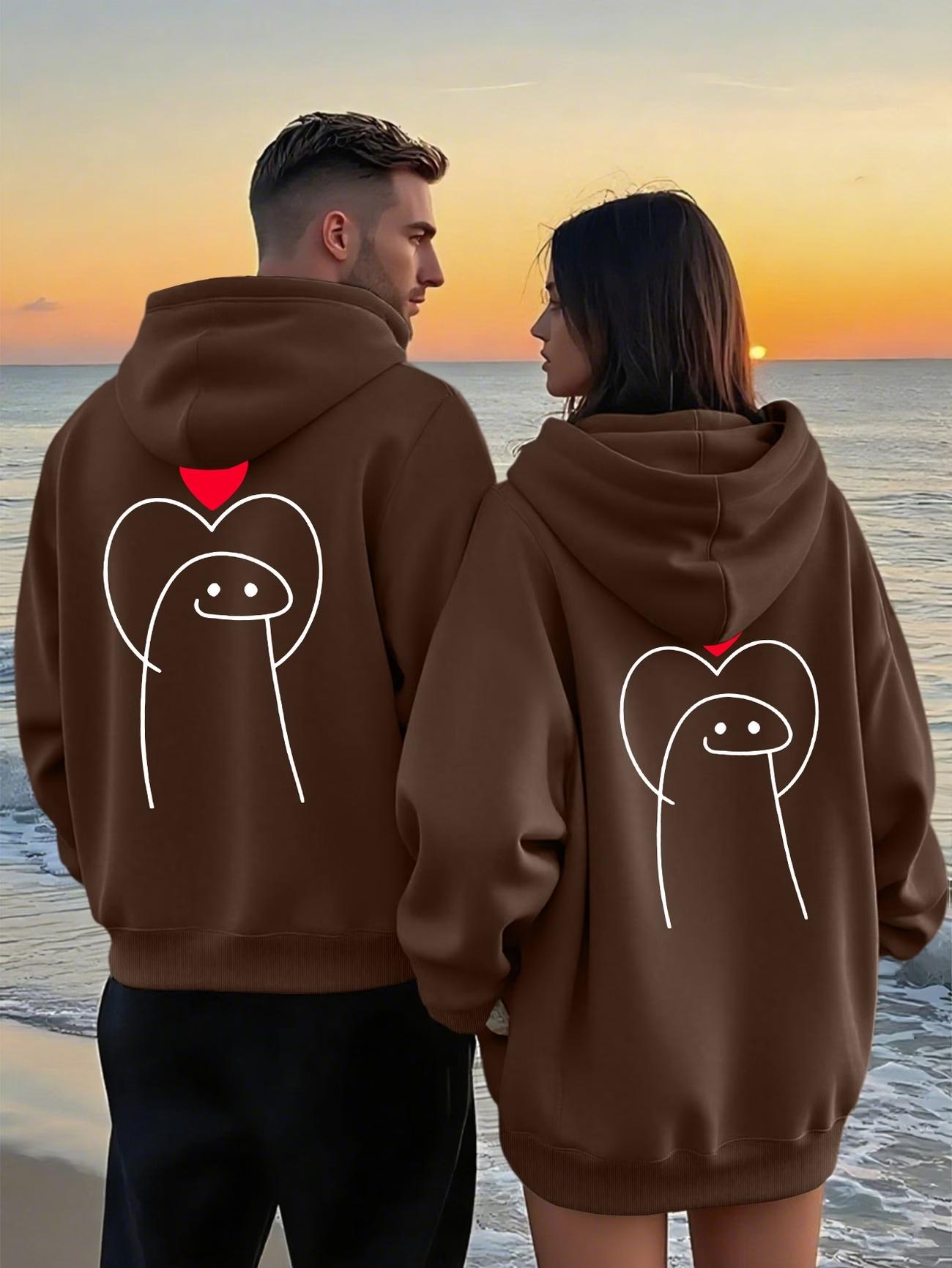 2Pcs Couple Zip Up Hoodies With Creative Geometric Print, Loose Active Tops With Pockets, Suitable For Couple Outdoor Picnic And Light Camping In Autumn Winter