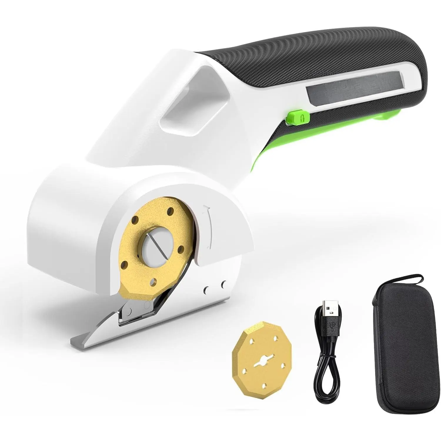 2026 New Model 4V Cordless Electric Rotary Cutter - Cordless Tool for Matte Cardboard Box Cutting, Equipped with 2 Titanium Blades and Safety Lock