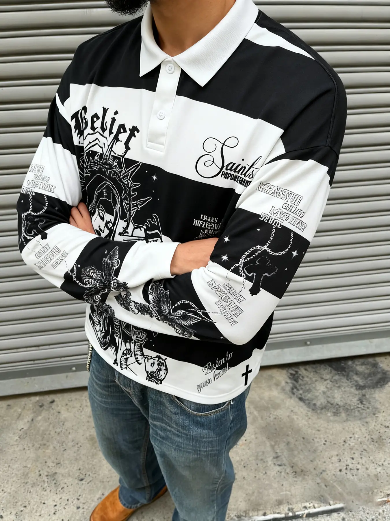 Men's Fashion Streetwear Y2K Style Half-Open Collar Loose Long