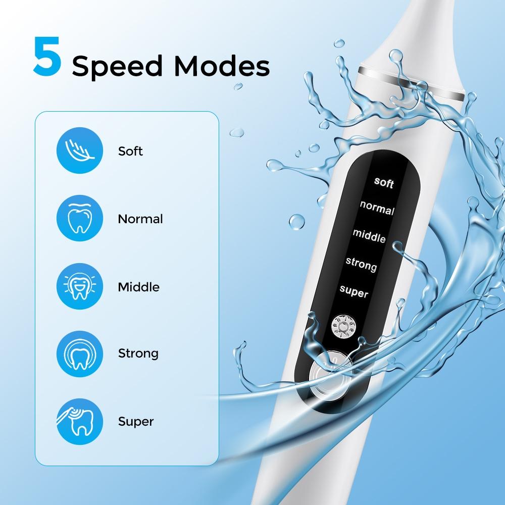 Electric Tooth Polishing Device, Home Teeth Cleaning Set with 6 Brush Heads LED Light , 5 Modes, USB Charging, Oral Care Tool