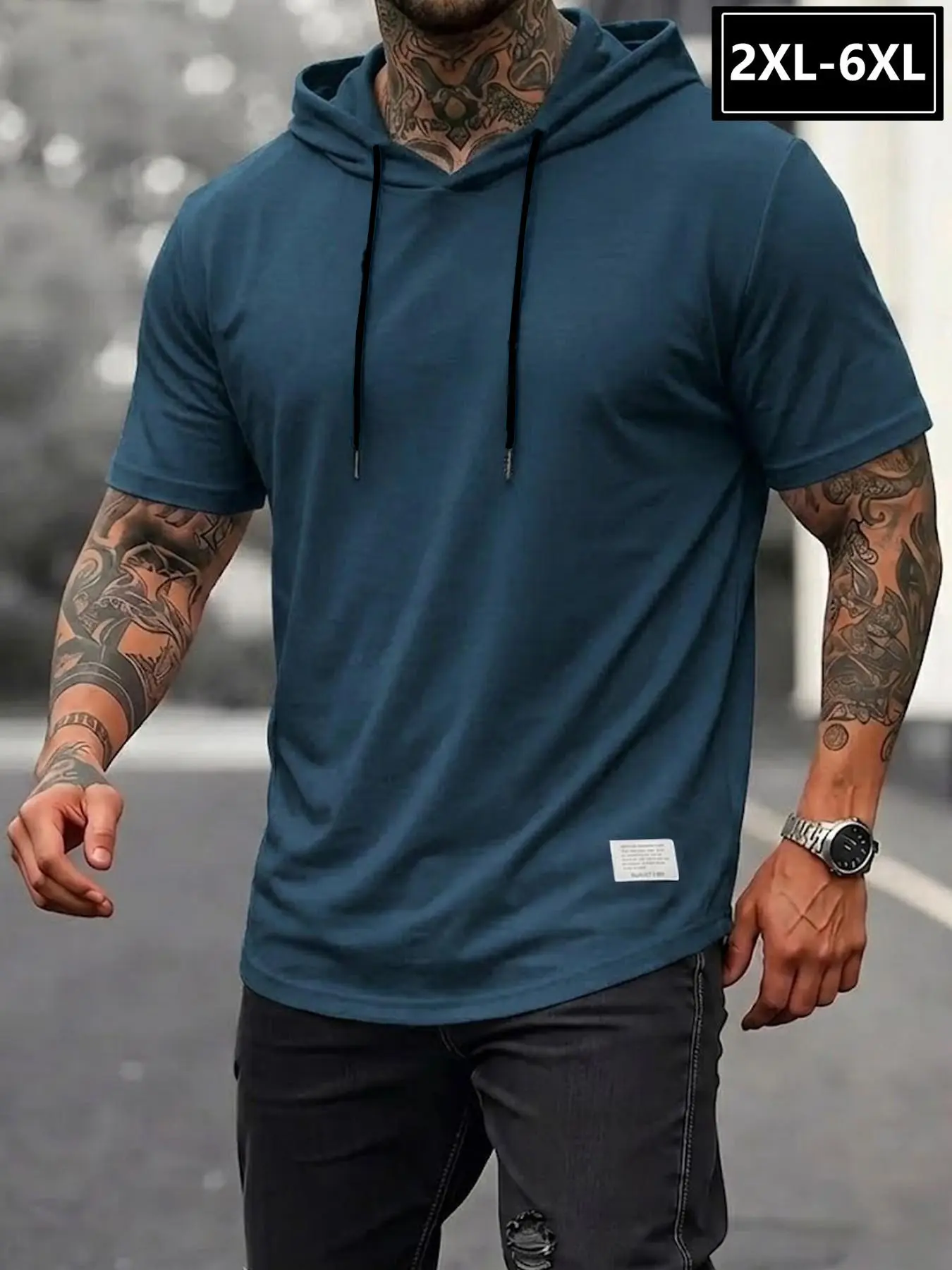 Plus Size Men's Multicolor Short Sleeve Hooded T-Shirt, Loose Fit Breathable Fabric, Versatile Casual Streetwear for Daily Wear, Casual Loose Fitting