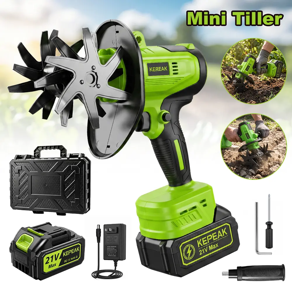 Handheld Cordless Cultivator, 330 RPM Electric Garden Rototiller, 10-Cell Lithium Micro Tiller with 1300mAh Battery & Charger for Gardening, Lawn and Soil Cultivation