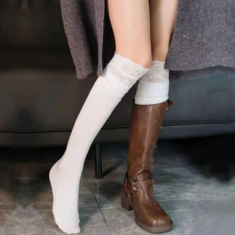 Korean Sexy Lace Thigh High Stockings for Women, Lolita Over The Knee High Socks, Sheer Lace Top Boot Socks for Daily & Cosplay