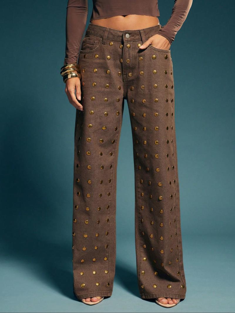 Women's New Denim Wide Leg Pants, Trendy Design, Washed Finish, Elastic Comfort, Fashionable Casual Wear, Long Jeans for All Seasons