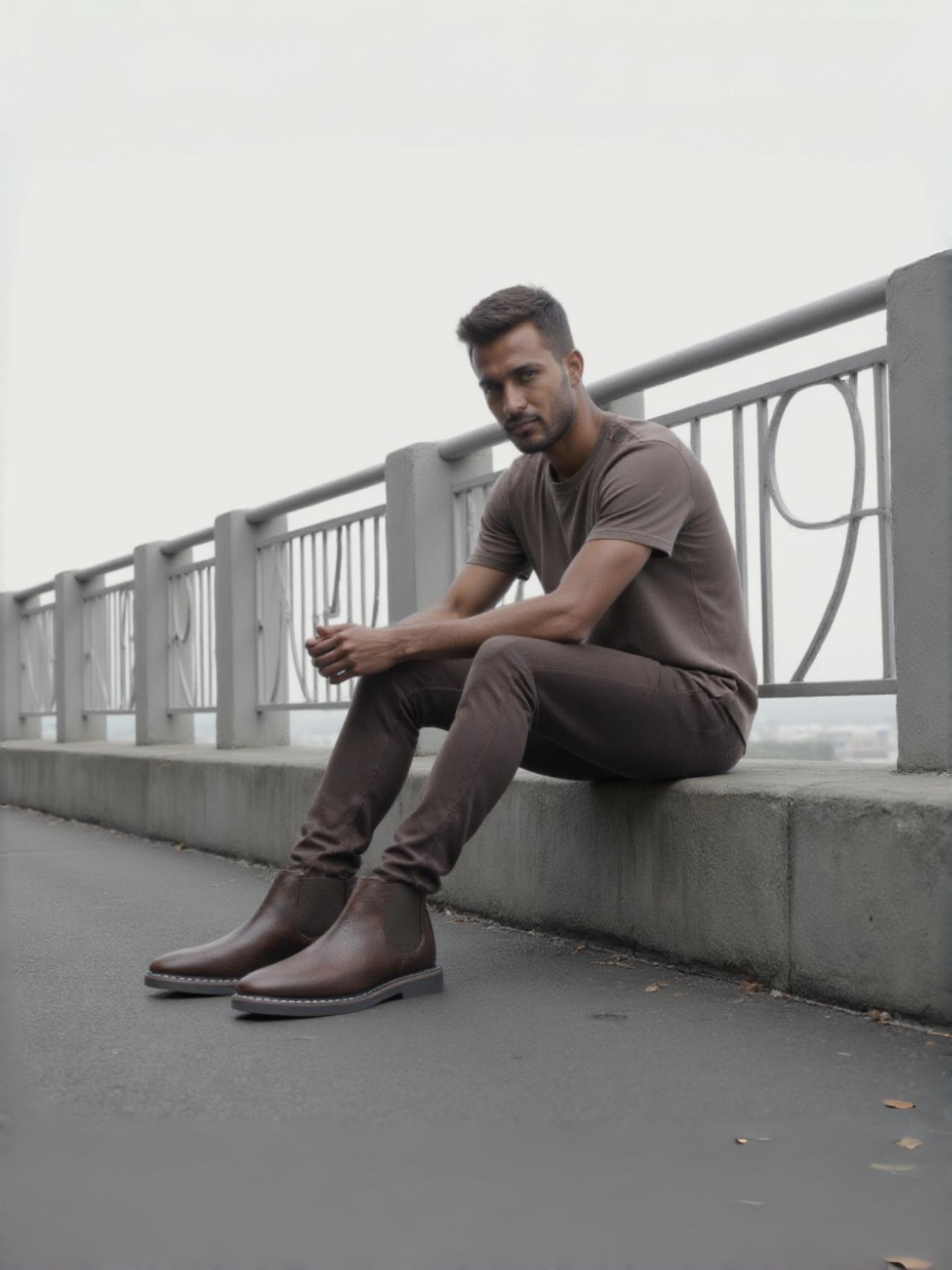 PU Leather Chelsea Boots, Vintage Simple Style, Stitched Elastic Fabric, Thick Rubber Sole Support, Natural Texture, Urban Youth Casual Walking Shoes