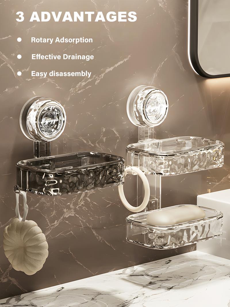 1/2 Layer Wall Mounted Soap Box, Suction Cup Soap Holder, Drill-Free Soap Dish, Bathroom & Kitchen Sink Storage Rack, Plastic & Stainless Steel