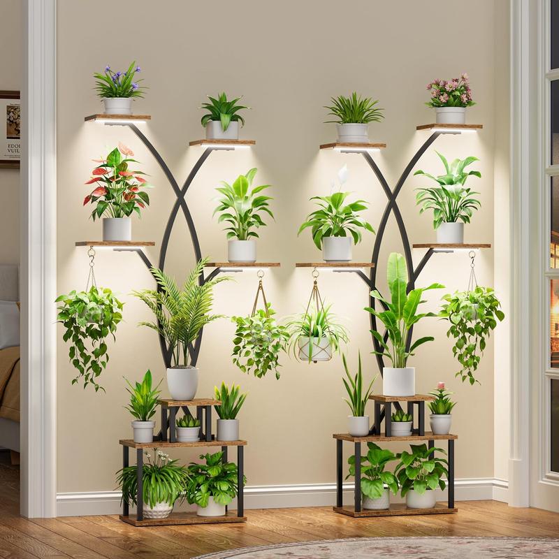 POZILAN Plant Stand Indoor with Grow Lights,Metal Plant Flower Display Shelves, Tree-Shaped Plant Rack for Home, Patio, Black POZILAN Plant Stand Indoor with Grow Lights,Metal Plant Flower Display Shelves, Tree-Shaped Plant Rack for Home, Patio, Black