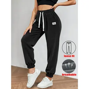 Women’s Loose Fit Solid Corduroy Jogger Pants | Ultra Soft Breathable Vertical Striped Cord Fabric, Adjustable White Drawstring Elastic High Waist, Mini Brand Tag Accent & Convenient Side Inset Pockets, Relax Cuffed Ankle Tapered Cut