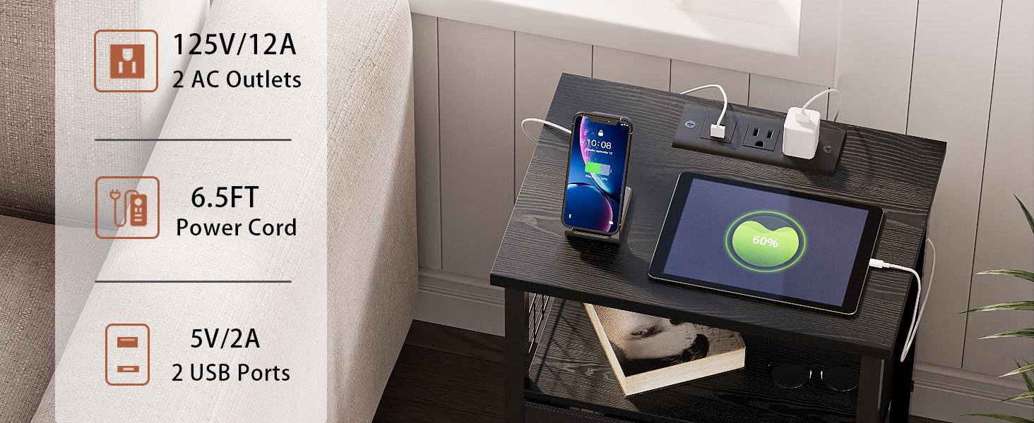 Multi-Functional Night Stand with Built-In Charging Hub – LED Illuminated Drawers, 2 Storage Compartments & AC Outlets Nightstand Bedside Table Stylish Bedside Table