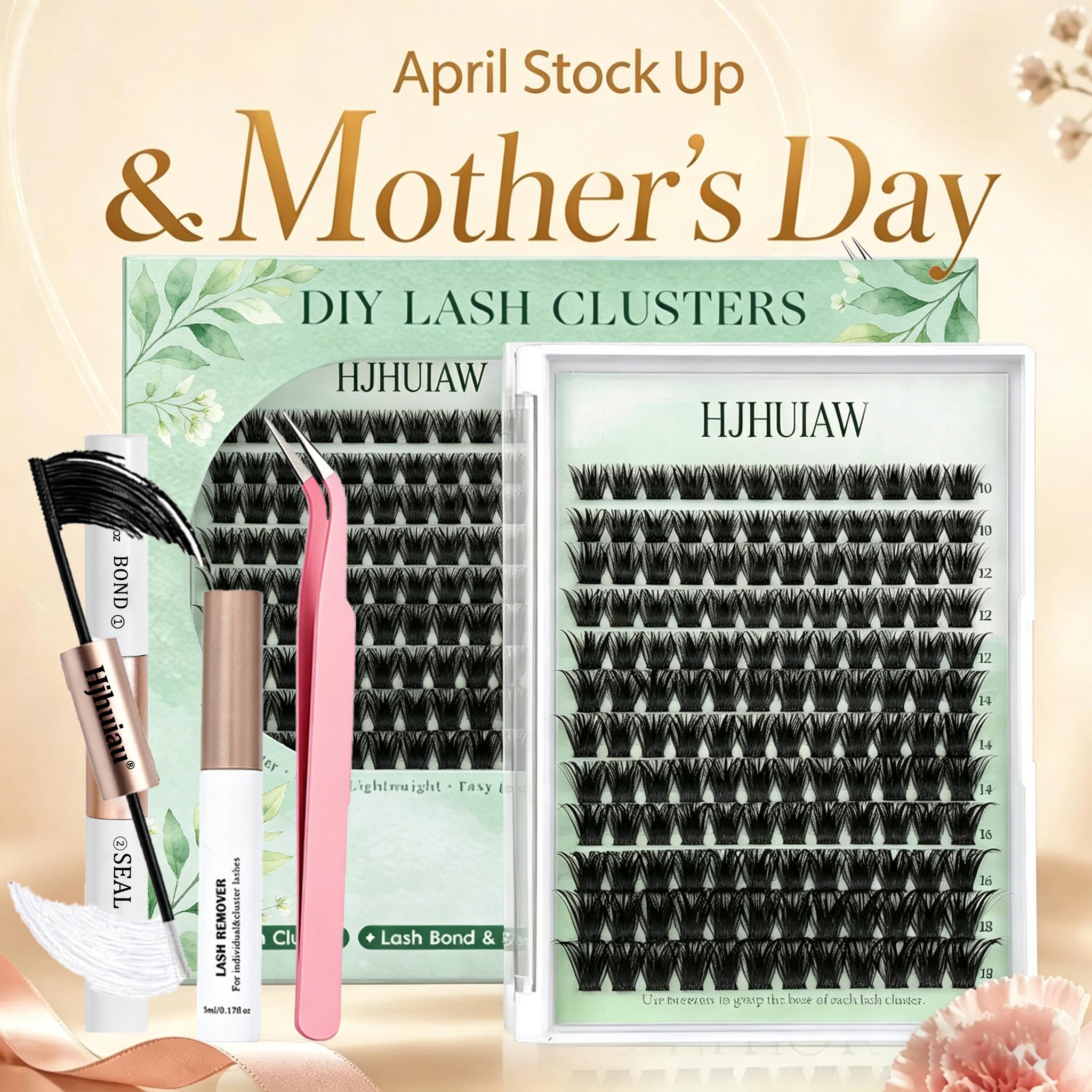 HJHUIAW DIY Eyelash Bundle Set - Soft and Fluffy Long lasting Eyelash Set with Gel Remover and Tweezers, Suitable for Beginners to Use at Home with Ease - Eyelash Set, Mother's Day Gift