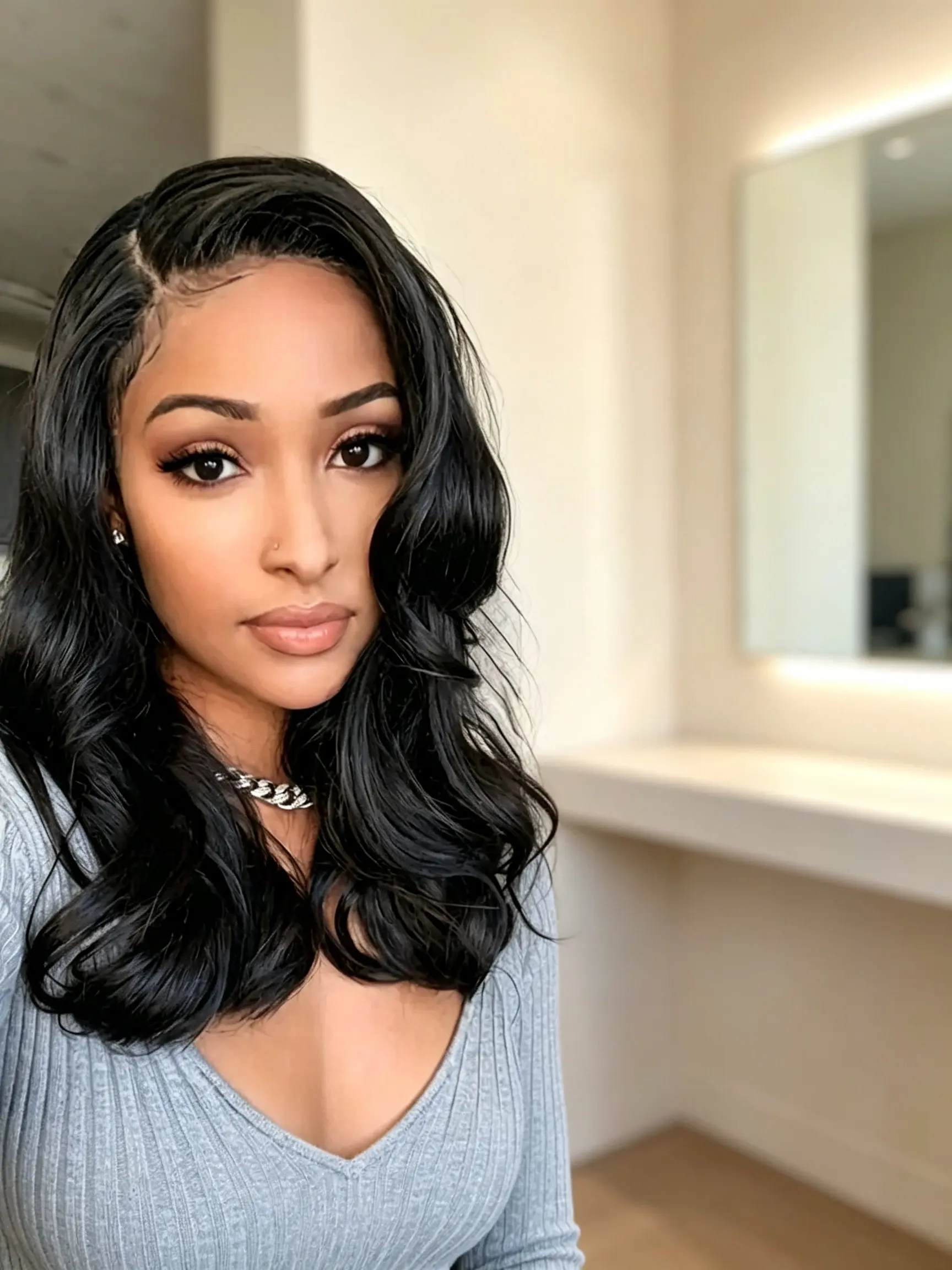 Medium length body wave wig, non stick, wear-resistant, synthetic wig, suitable for daily use, suitable for all seasons